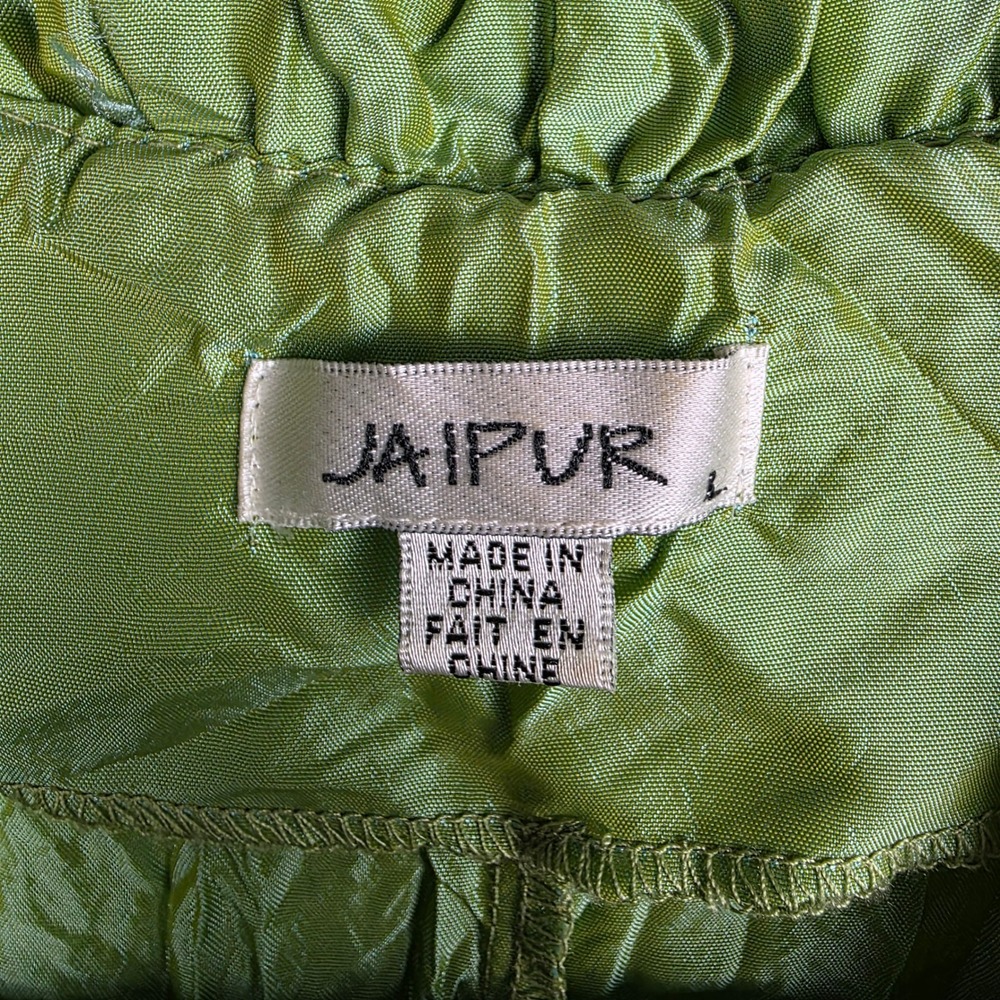 Jaipur Y2K Iridescent Womens Green Crinkle Ruffle Blouse Crystal Button‎ Top L - Picture 3 of 6